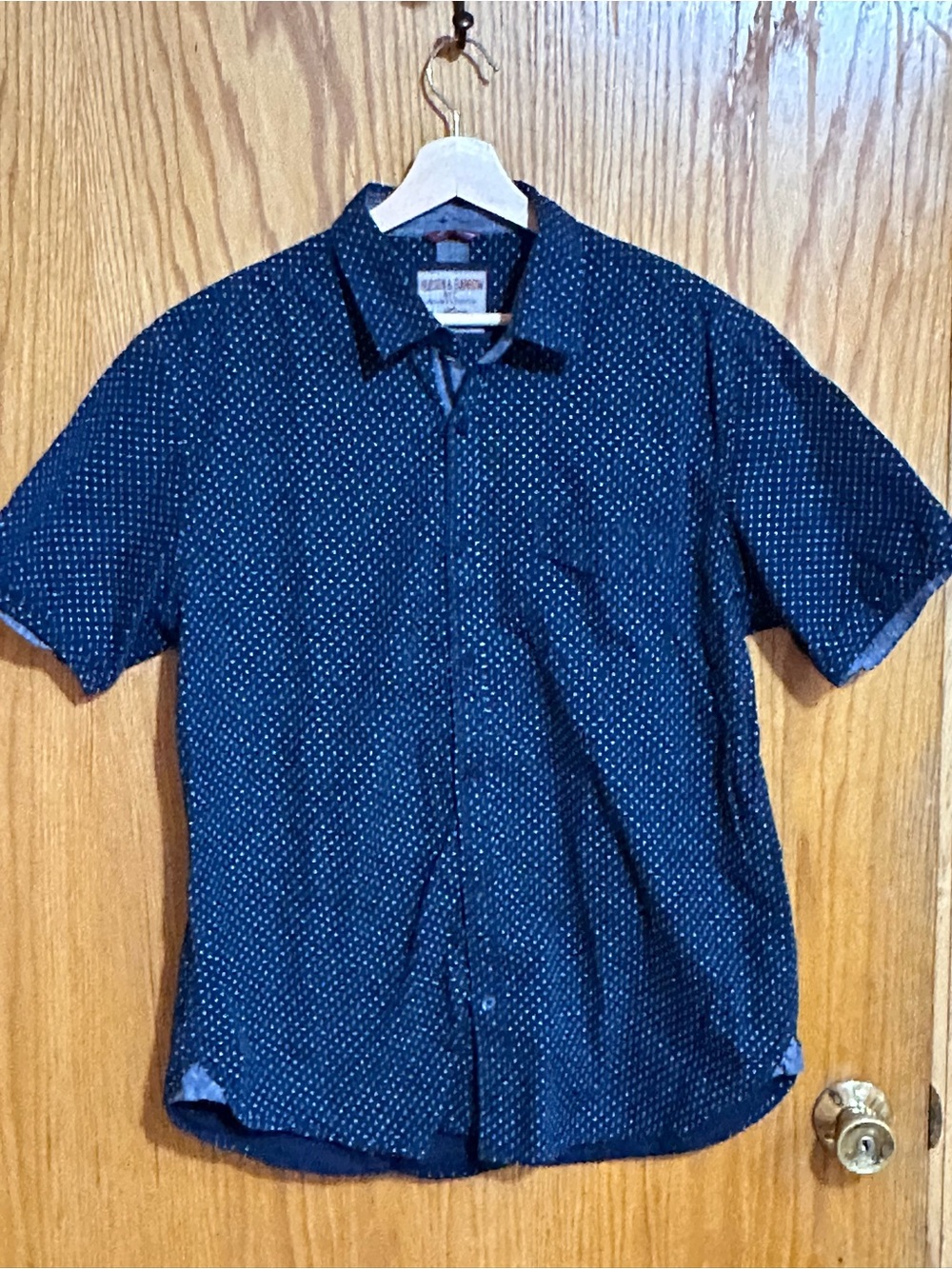 Hudson & Barrow Short-Sleeve Navy Dot Print Button-Down Shirt sz large